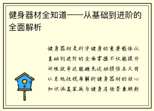 健身器材全知道——从基础到进阶的全面解析