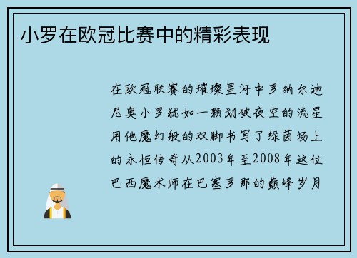 小罗在欧冠比赛中的精彩表现